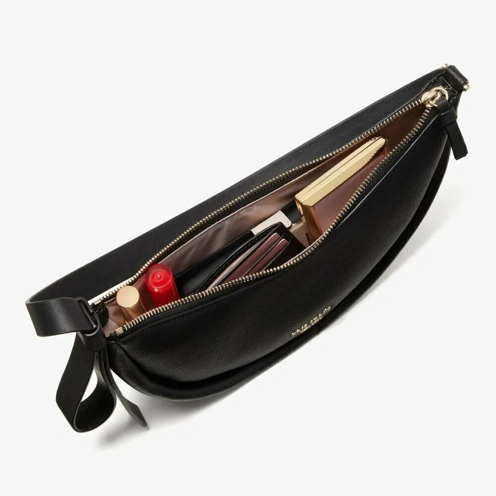 Kate Spade Smile Small Gingham Shoulder Bag Black Check Leather Trim